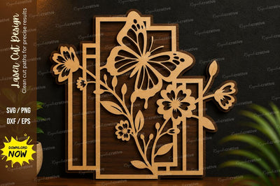 Butterfly Floral Frame Laser Cut SVG Design SVG Regulrcrative 