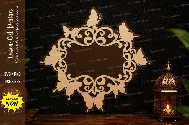 Butterfly Floral Frame Laser Cut Svg Design SVG Regulrcrative 