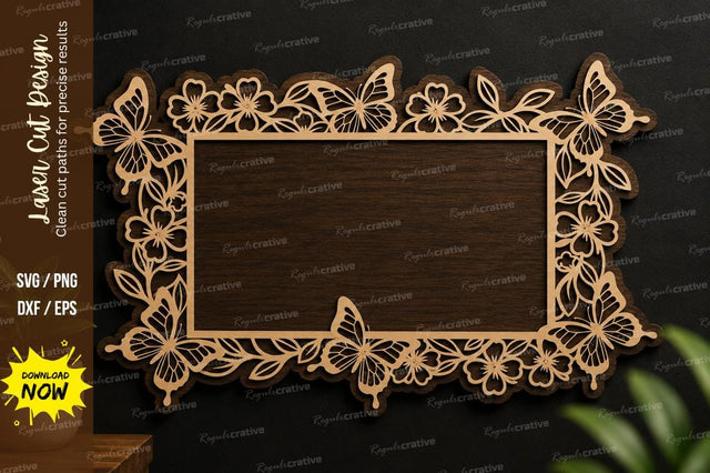 Butterfly Floral Frame laser cut svg File SVG Regulrcrative 