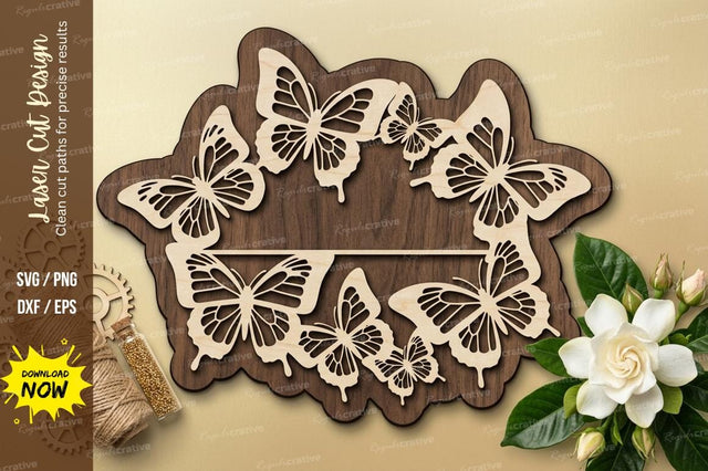 Butterfly Floral Frame laser cut svg File SVG Regulrcrative 