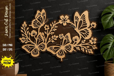 Butterfly Floral Frame laser cut svg File SVG Regulrcrative 