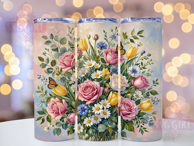 Butterfly Floral Glow 20oz Tumbler, Butterfly Motif, Floral Theme, Glow Effect, Elegant Style, Whimsical Charm, Skinny Tumbler, Sublimation PNG Sublimation SvggirlplusArt 