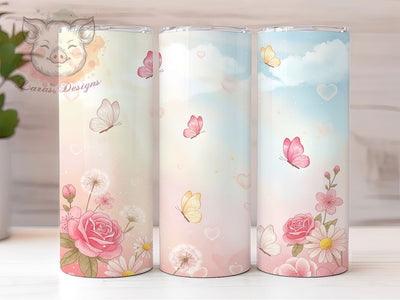 Butterfly Floral Heart Tumbler, Valentine Butterfly Wrap, Romantic Floral Cup, 20oz Sublimation Wrap, Stylish Valentine Design Tumbler, Artistic Butterfly Heart Cup, Whimsical Love Theme Wrap Sublimation Lara' s Designs 