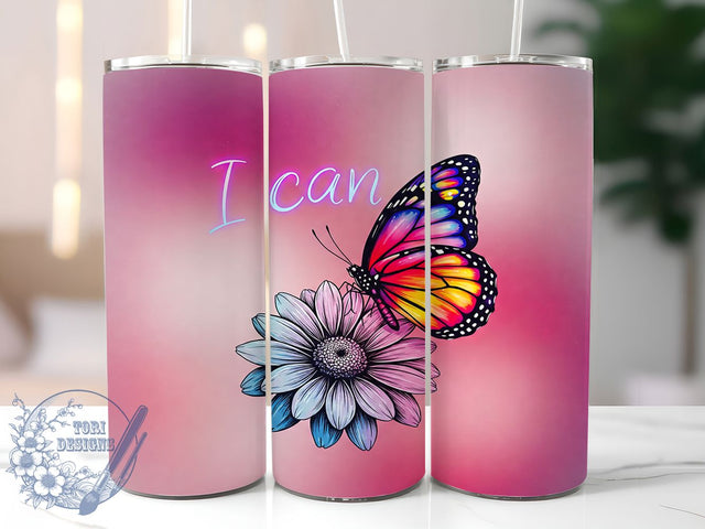 Butterfly Floral Inspirational Tumbler Wrap, Positive Quote Tumbler, Inspirational Tumbler PNG, 20oz Sublimation Wrap, Floral Motivational Tumbler, Uplifting Tumbler Design, Digital Download Sublimation ToriDesigns 