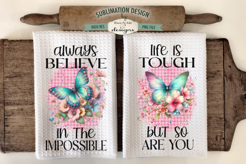 Butterfly Floral Kitchen Towel Sublimation Designs Sublimation Ewe-N-Me Designs 