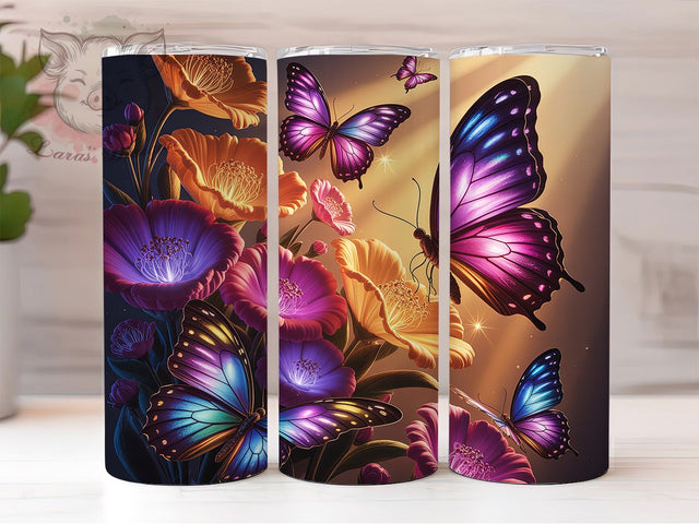 Butterfly Floral Magic 20oz Tumbler Wrap, Iridescent Wings, Magical Butterflies, Floral Pattern, Whimsical Wrap, 20oz Tumbler Wrap, Sublimation PNG Sublimation Lara' s Designs 