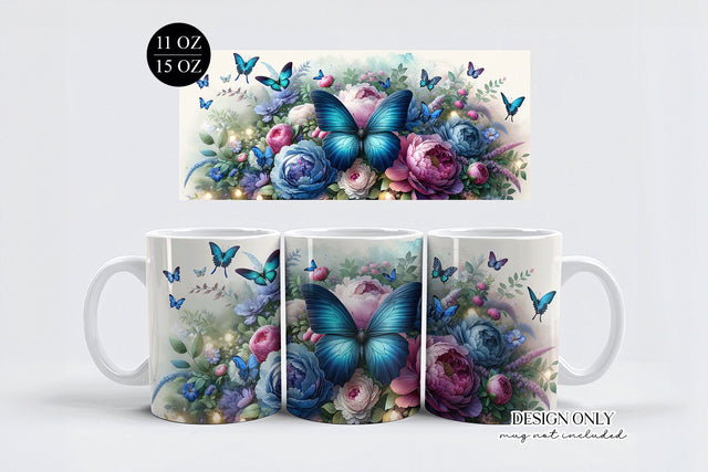 Butterfly Floral Mug Wrap – 11oz 15oz PNG Design Sublimation BijouBay 