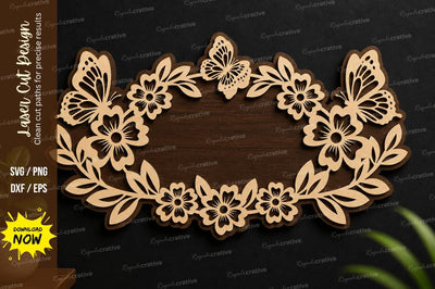 Butterfly Floral Oval Frame Laser Cut File SVG Regulrcrative 