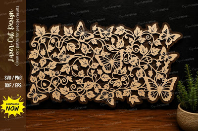 Butterfly Floral Panel laser cut svg File SVG Regulrcrative 