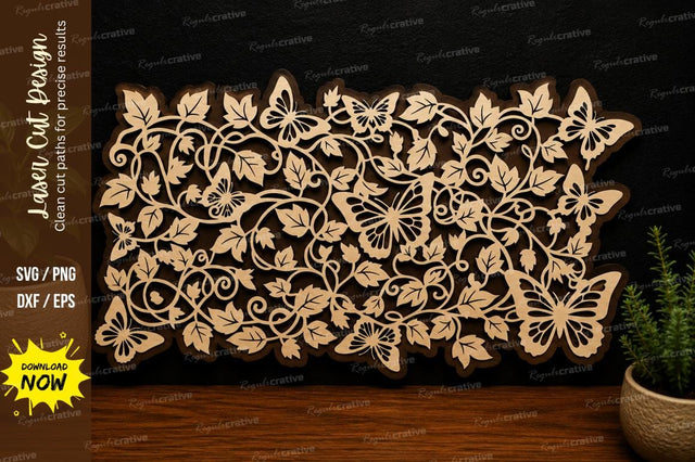 Butterfly Floral Panel laser cut svg File SVG Regulrcrative 