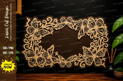 Butterfly Floral Rectangle Laser Cut Svg Design SVG Regulrcrative 