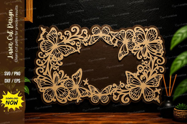 Butterfly Floral Rectangle Laser Cut Svg Design SVG Regulrcrative 