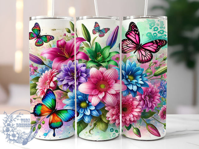 Butterfly Floral Seamless 20oz Tumbler, Butterfly Tumbler, Seamless Design, Sublimation Wrap, 20oz Tumbler, Colorful Drinkware, Spring Decor Sublimation ToriDesigns 