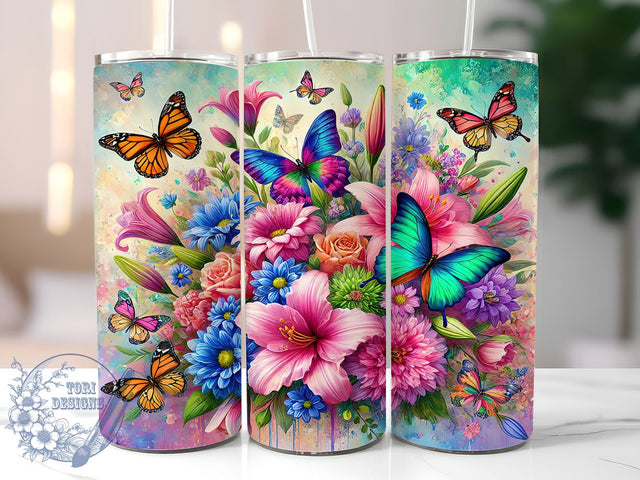 Butterfly Floral Seamless 20oz Tumbler, Butterfly Tumbler, Seamless Design, Sublimation Wrap, 20oz Tumbler, Colorful Drinkware, Spring Decor Sublimation ToriDesigns 