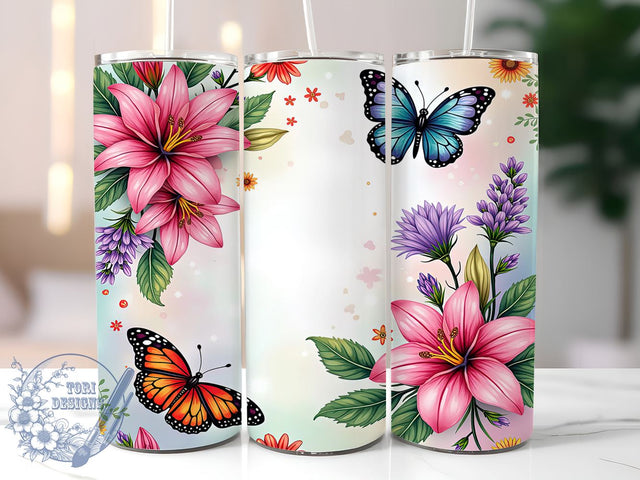 Butterfly Floral Seamless 20oz Tumbler, Butterfly Tumbler, Seamless Design, Sublimation Wrap, 20oz Tumbler, Colorful Drinkware, Spring Decor Sublimation ToriDesigns 