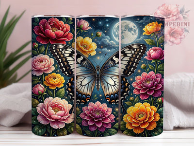 Butterfly Floral Sketch 20oz Tumbler, Swallowtail Butterfly, Black and White, Intricate Wings, Centerpiece Design, 20oz Tumbler Wrap, Sublimation PNG Sublimation Li Zamperini 