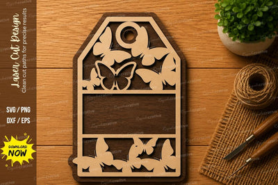 Butterfly Floral Tag Frame Laser Cut SVG File SVG Regulrcrative 