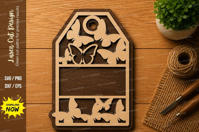 Butterfly Floral Tag Frame Laser Cut SVG File SVG Regulrcrative 