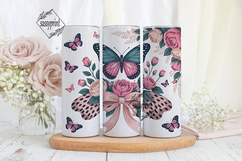 Butterfly Floral Tumbler Wrap PNG Sublimation sassyprint 
