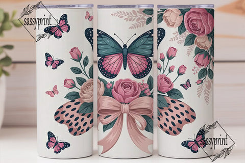 Butterfly Floral Tumbler Wrap PNG Sublimation sassyprint 