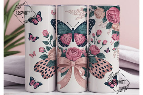 Butterfly Floral Tumbler Wrap PNG Sublimation sassyprint 