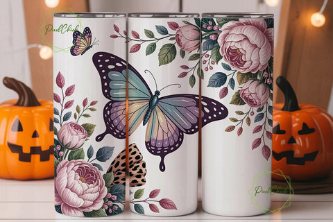 Butterfly Floral Tumbler Wrap Sublimation PixelChick 