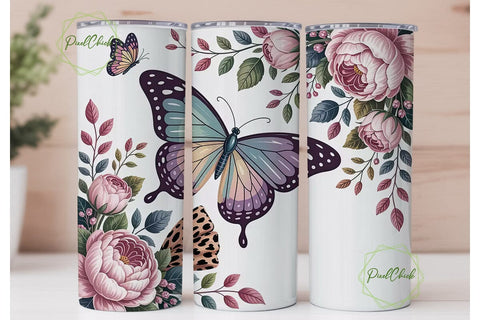 Butterfly Floral Tumbler Wrap Sublimation PixelChick 