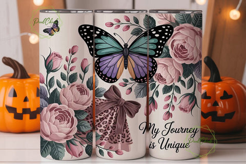 Butterfly Floral Tumbler Wrap Sublimation PixelChick 
