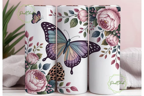 Butterfly Floral Tumbler Wrap Sublimation PixelChick 