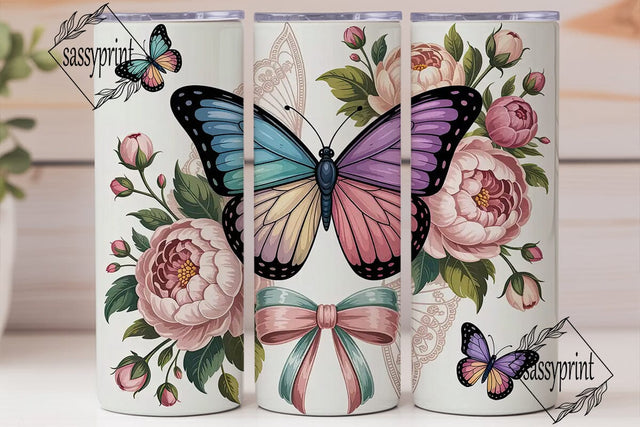 Butterfly Floral Tumbler Wrap Sublimation sassyprint 
