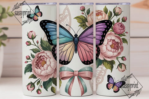 Butterfly Floral Tumbler Wrap Sublimation sassyprint 