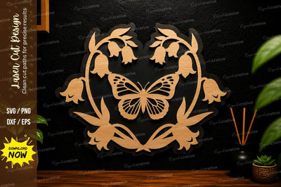 Butterfly Floral Wreath Laser Cut Svg Design SVG Regulrcrative 