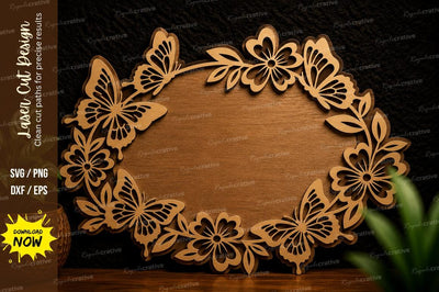 Butterfly Floral Wreath Laser Cut Svg Design SVG Regulrcrative 