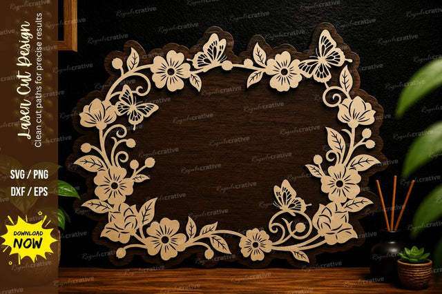 Butterfly Floral Wreath laser cut svg File SVG Regulrcrative 