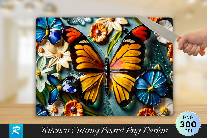 Butterfly Flower Glass Background Cutting Board Sublimation Regulrcrative 