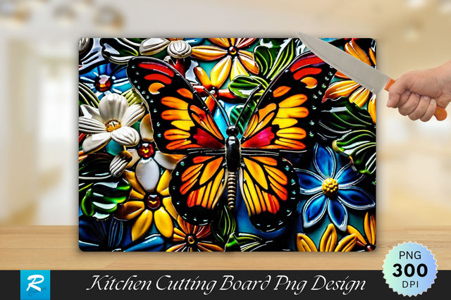 Butterfly Flower Glass Background Cutting Board Sublimation Regulrcrative 