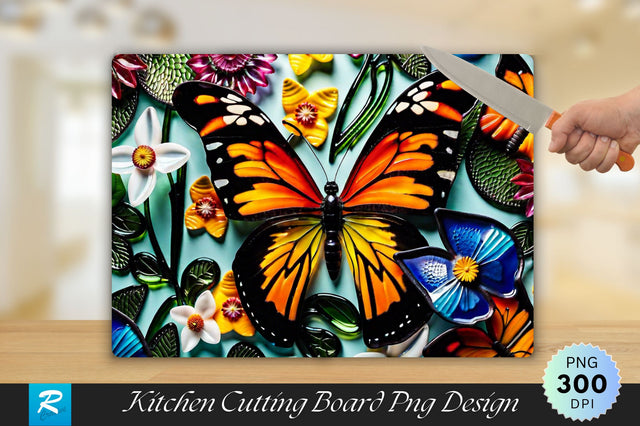 Butterfly Flower Glass Background Cutting Board Sublimation Regulrcrative 