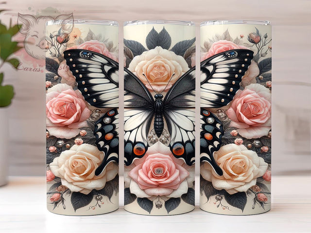 Butterfly Flowers 20 oz Skinny Tumbler Sublimation Design, Straight & Tapered Tumbler Png, Butterfly Tumbler Png, Digital Download PNG Sublimation Lara' s Designs 