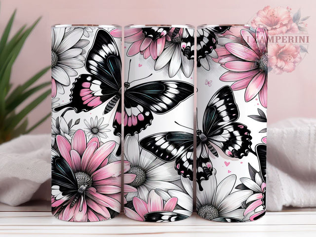 Butterfly Flowers 20oz Tumbler Wrap PNG, Butterfly Tumbler Png, Straight & Tapered Tumbler Wrap, Instant Digital Download Sublimation Li Zamperini 