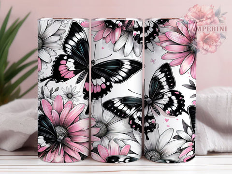 Butterfly Flowers 20oz Tumbler Wrap PNG, Butterfly Tumbler Png, Straight & Tapered Tumbler Wrap, Instant Digital Download Sublimation Li Zamperini 