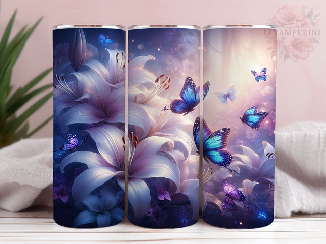 Butterfly Flowers 20oz Tumbler Wrap PNG, White Lily Tumbler Png, Straight & Tapered Tumbler Wrap, Instant Digital Download Sublimation Li Zamperini 