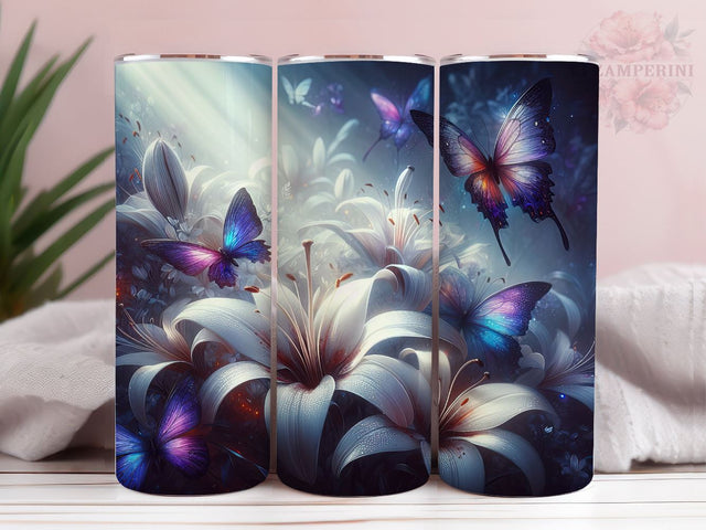 Butterfly Flowers 20oz Tumbler Wrap PNG, White Lily Tumbler Png, Straight & Tapered Tumbler Wrap, Instant Digital Download Sublimation Li Zamperini 