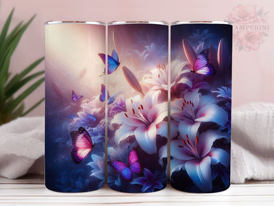 Butterfly Flowers 20oz Tumbler Wrap PNG, White Lily Tumbler Png, Straight & Tapered Tumbler Wrap, Instant Digital Download Sublimation Li Zamperini 