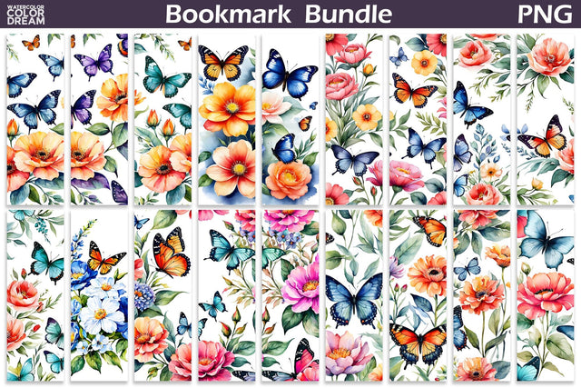 Butterfly Flowers Bookmark | Floral Bookmark Bundle SVG WatercolorColorDream 