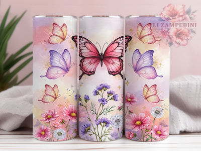 Butterfly Flowers Lavender Flutter 20oz Tumbler, Purple Pink, Elegant Butterflies, Lavender Motif, Magenta Flutter, Skinny Tumbler, Sublimation PNG Sublimation Li Zamperini 