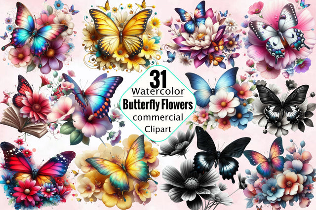 Butterfly Flowers Sublimation Clipart Bundle Sublimation SVGArt 