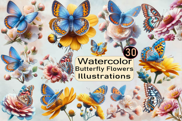 Butterfly Flowers Sublimation Clipart Bundle Sublimation SVGArt 