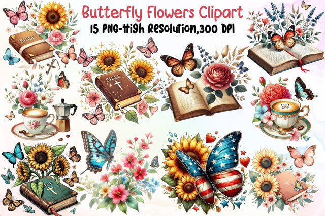 Butterfly Flowers Sublimation Clipart Sublimation designartist 