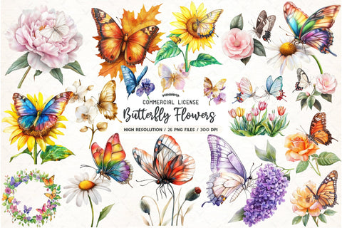 Butterfly Flowers Sublimation Clipart Sublimation PaperPrintSVG 