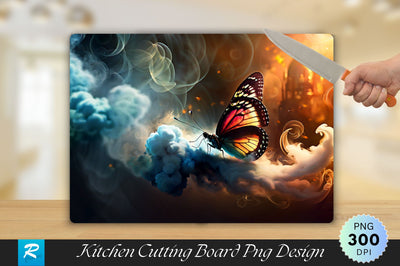 Butterfly Flying in Smoke Cutting Board Sublimation Regulrcrative 